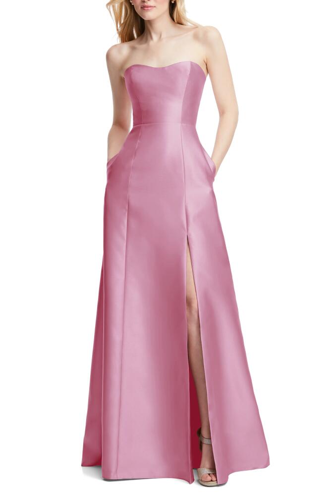 Alfred Sung Strapless Satin A-Line Gown in Powder Pink Cover