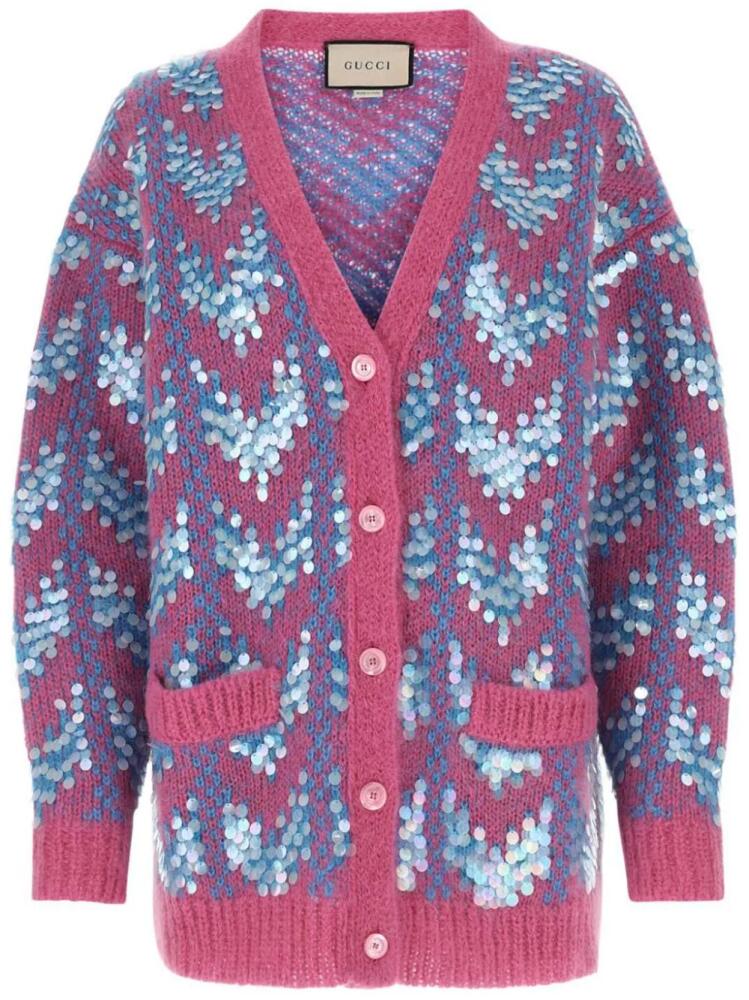 Gucci sequinned chevron-knit cardigan - Blue Cover