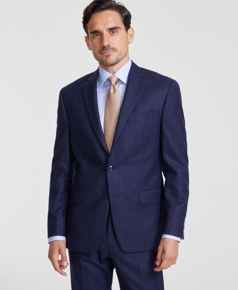 Michael Kors Men's Classic-Fit Wool-Blend Stretch Plaid Suit Separate Jacket - Midnight Cover