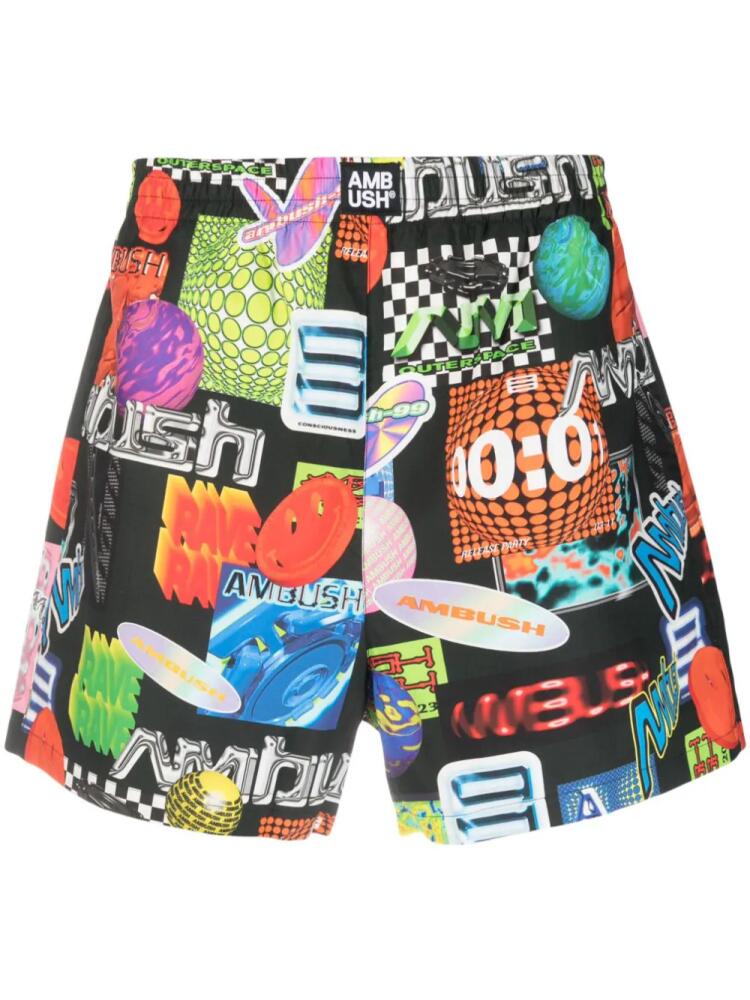 AMBUSH graphic-print elasticated-waistband shorts - Black Cover