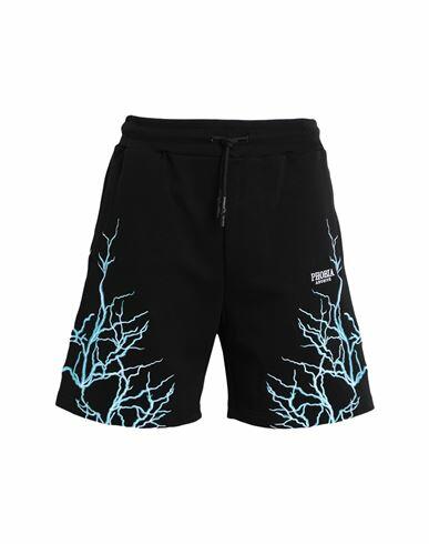 Phobia Archive Black Shorts With Lightblue Embroidery Lightning Man Shorts & Bermuda Shorts Black Cotton Cover