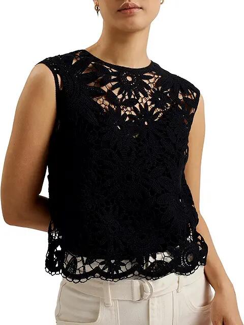 Ted Baker Katrnn Crochet Knit Top (Black) Women's Clothing Cover