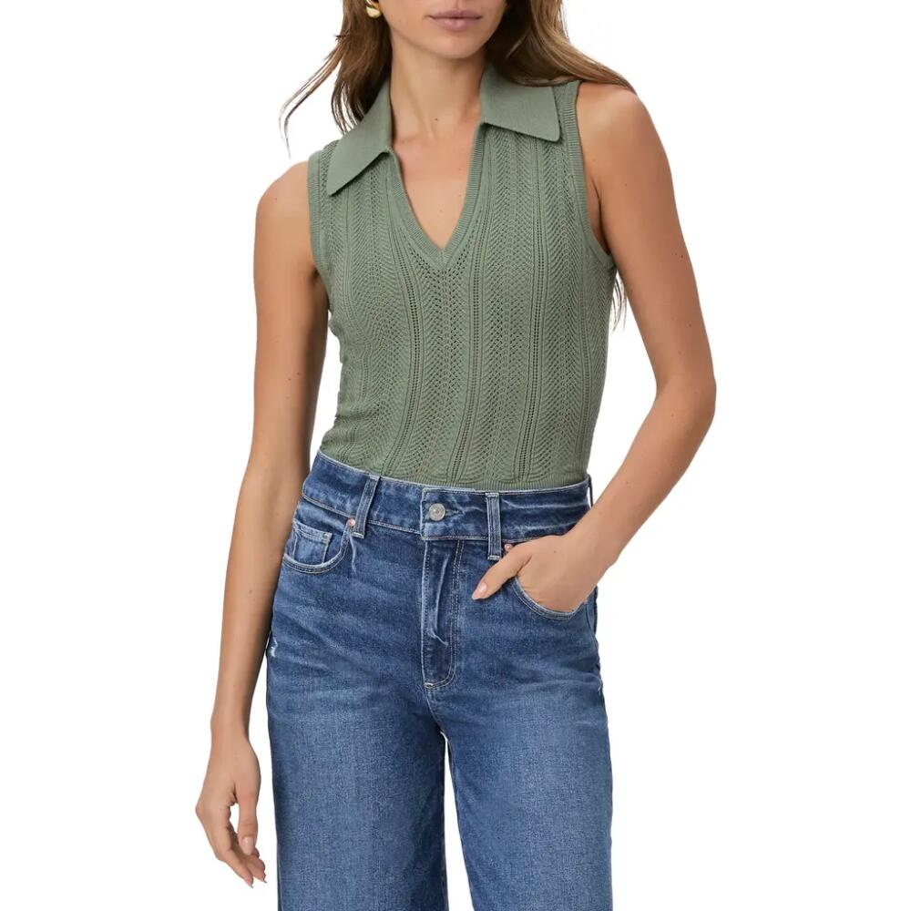 PAIGE Rossana Sleeveless Pointelle Polo Sweater in Aloe Cover