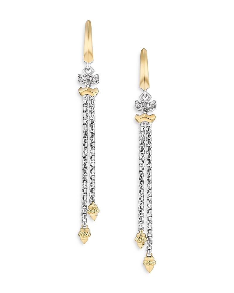 David Yurman Stax Zig Zag Chain Drop Earrings in Sterling Silver with 18K Yellow Gold and Diamonds, 66mm Cover