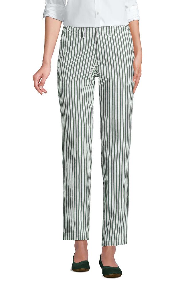 Lands' End Mid Rise Classic Straight Leg Chino Ankle Pants in Estate Green/white Stripes Cover