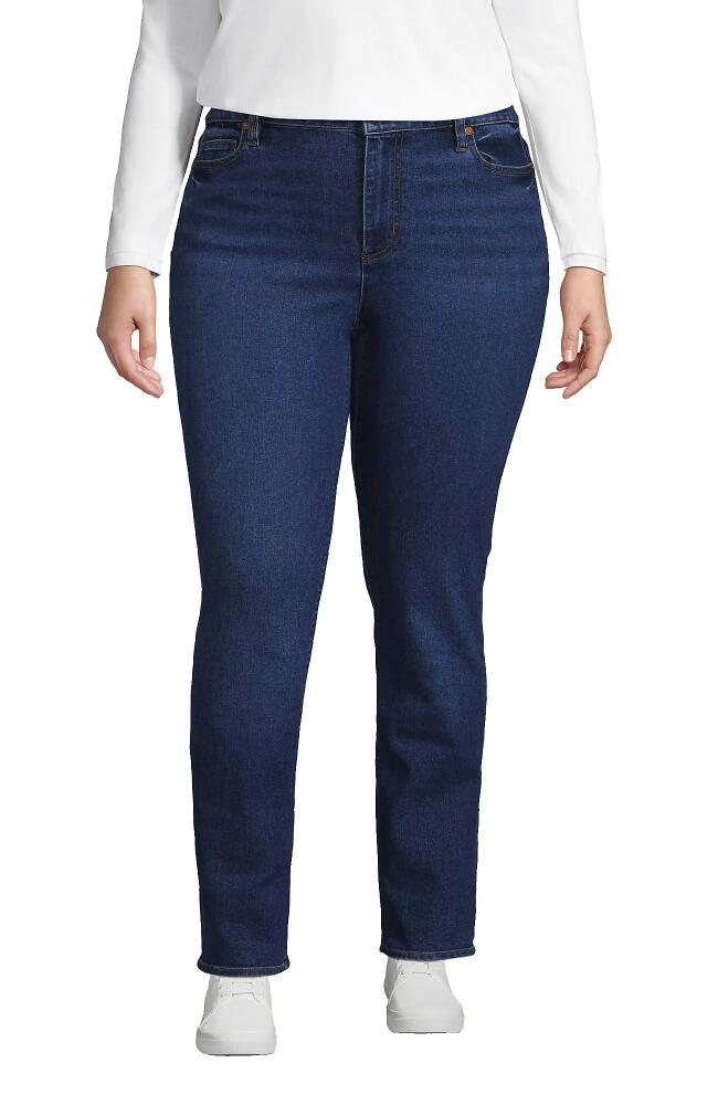 Lands' End Plus Size Mid Rise Straight Leg Blue Jeans in Port Indigo Cover