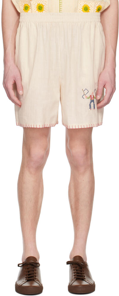 HARAGO Off-White Embroidered Shorts Cover