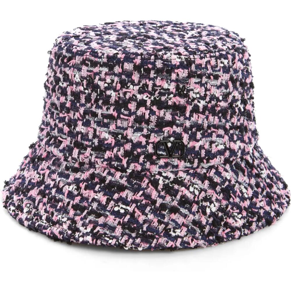 Valentino Garavani VLOGO Signature Tweed Bucket Hat in Bianco-Rosa-Nero/Nero Cover