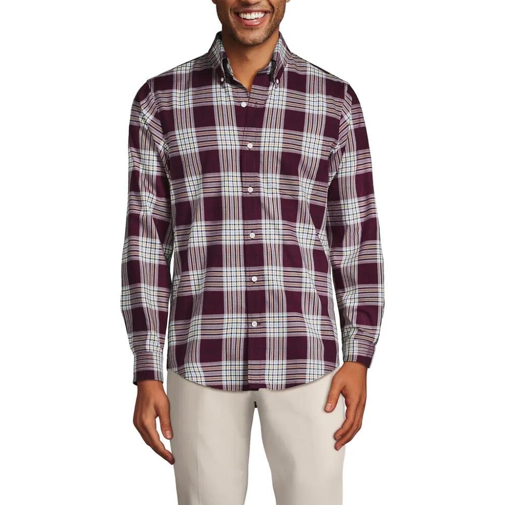 Lands' End Traditional Fit No Iron Twill Shirt in Royal Burgundy/navy Plaid Cover