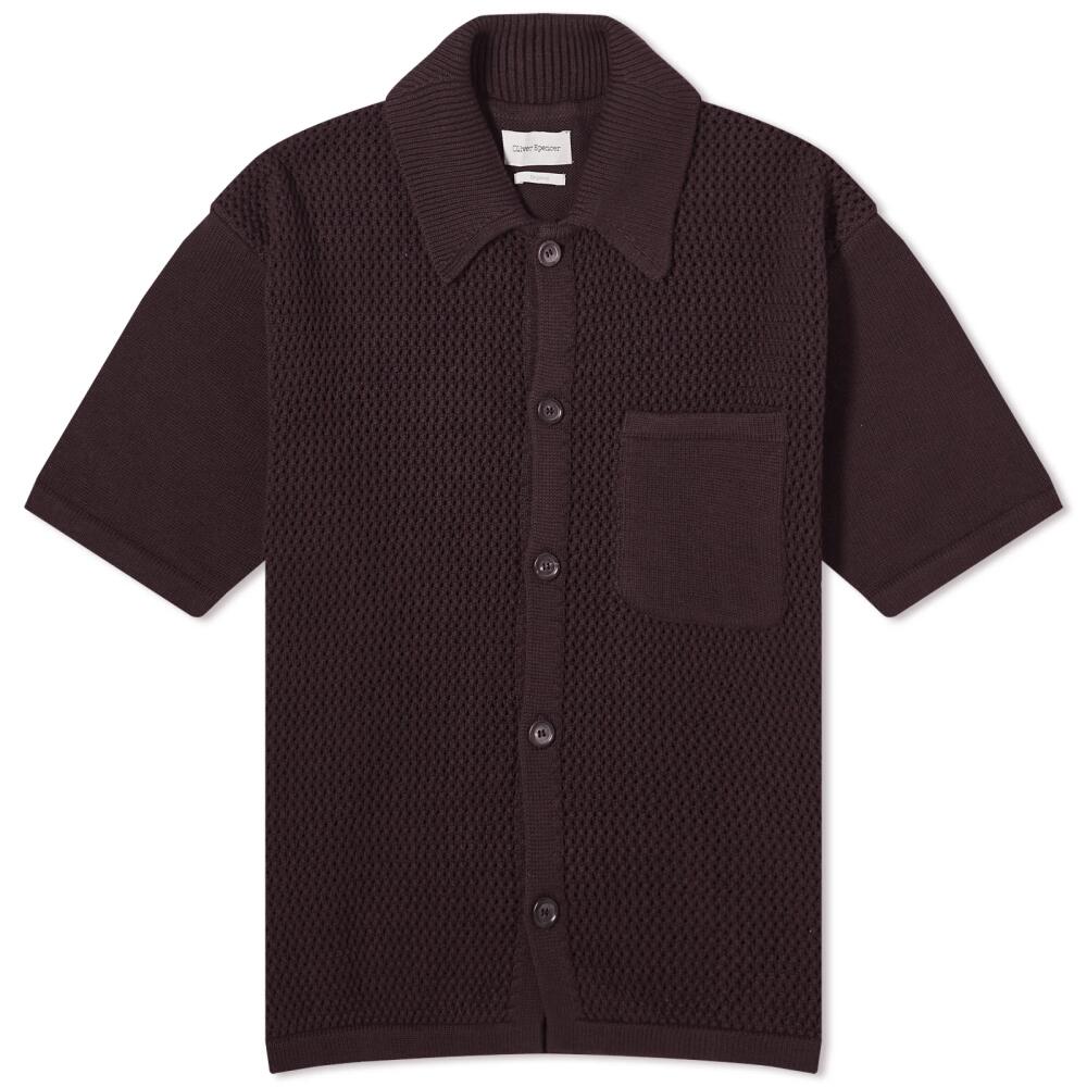 Oliver Spencer Men's Mawes Short Sleeve Knitted Shirt in Brown Cover