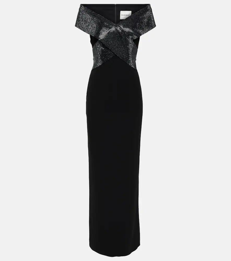 Roland Mouret Off-shoulder cady and velvet gown Cover