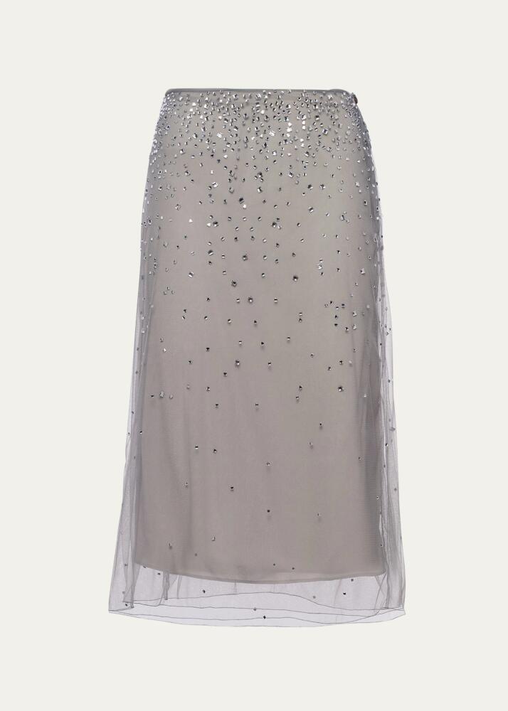 Prada Crystal-Studded Tulle Midi Skirt Cover