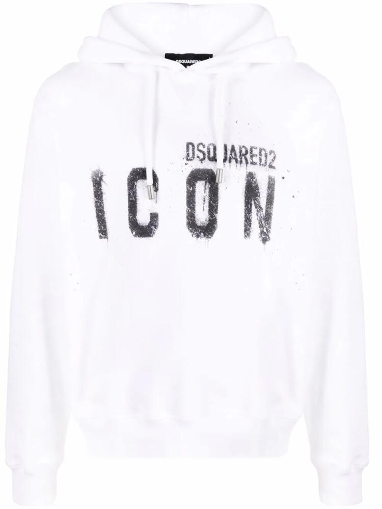 DSQUARED2 Icon paint-splatter cotton hoodie - White Cover