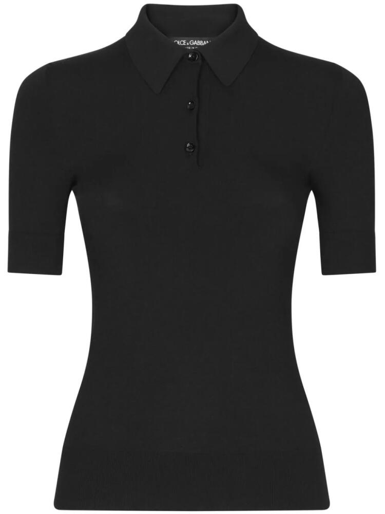 Dolce & Gabbana short-sleeve fine-knit polo shirt - Black Cover