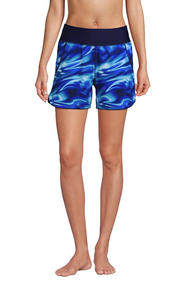 Lands' End 5" Quick Dry Elastic Waist Board Shorts Swim Cover-up Shorts with Panty in Electric Blue Multi/swirl Cover