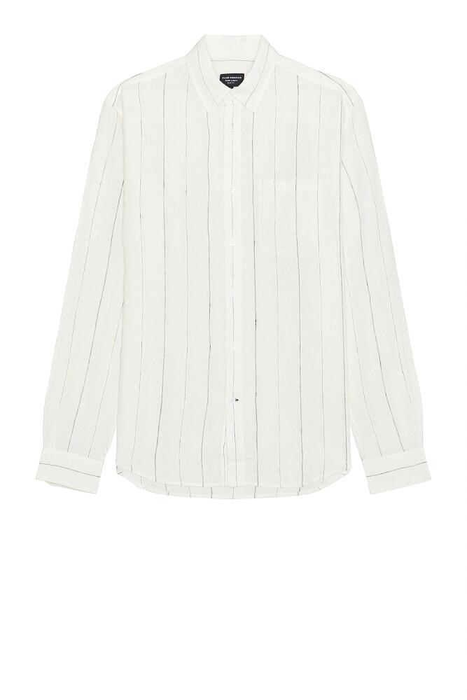 Club Monaco Long Sleeve Wide Stripe Linen Shirt in White Cover