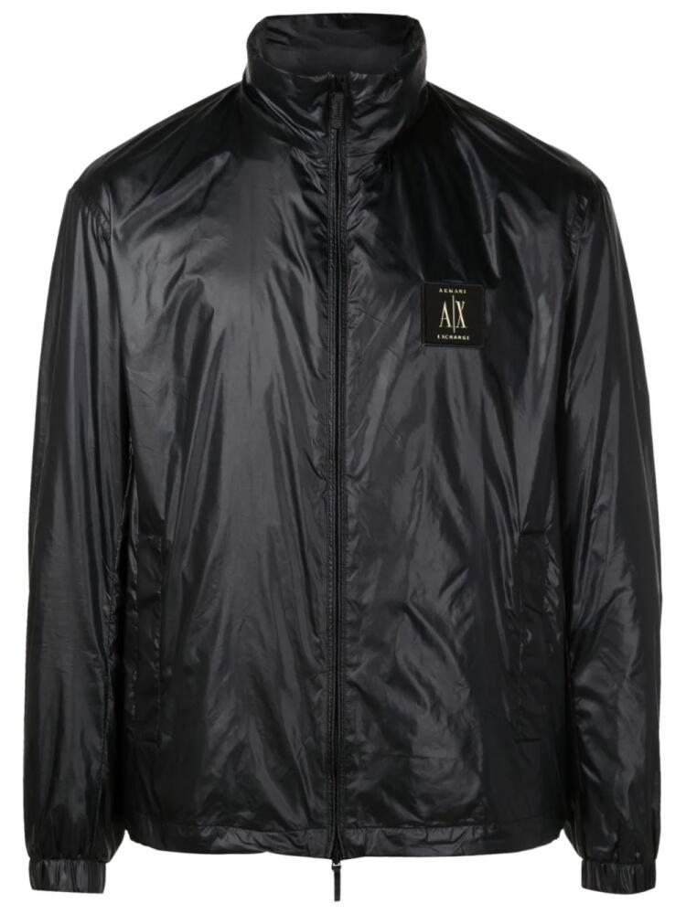 Armani Exchange logo-patch zip-up windbreaker - Black Cover