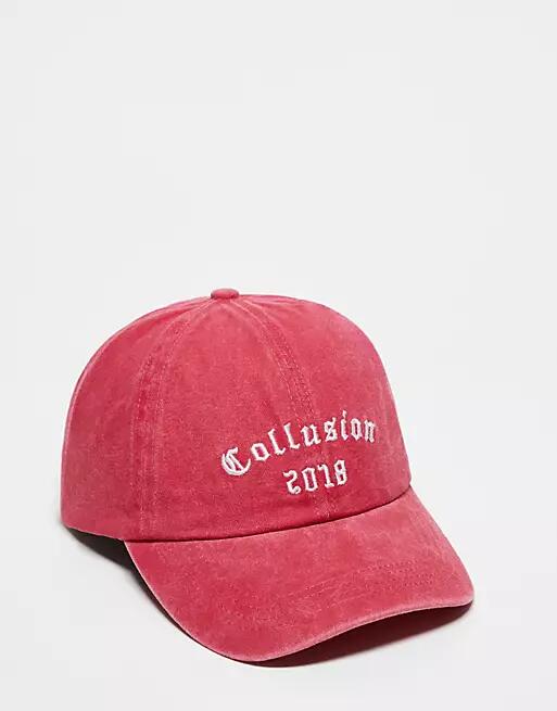 COLLUSION Unisex collegiate branded cap in washed red Cover