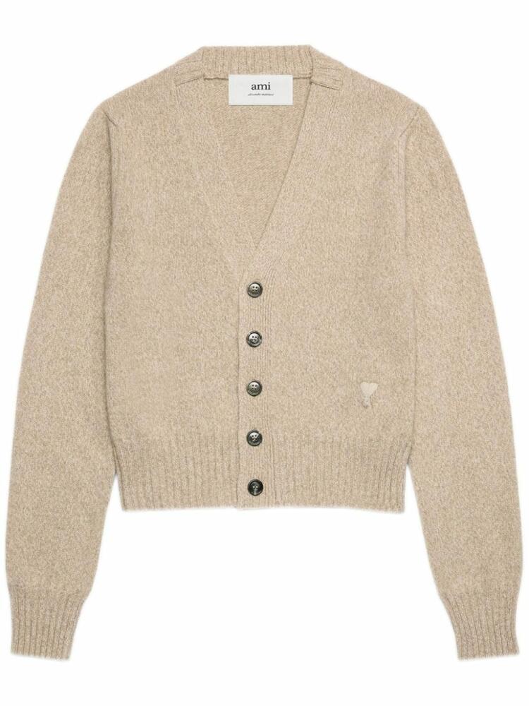 AMI Paris heart-embroidered cashmere cardigan - Neutrals Cover