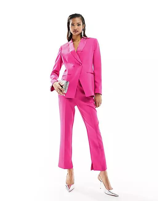 ASOS DESIGN tux double breasted blazer in fuchsia-Pink Cover