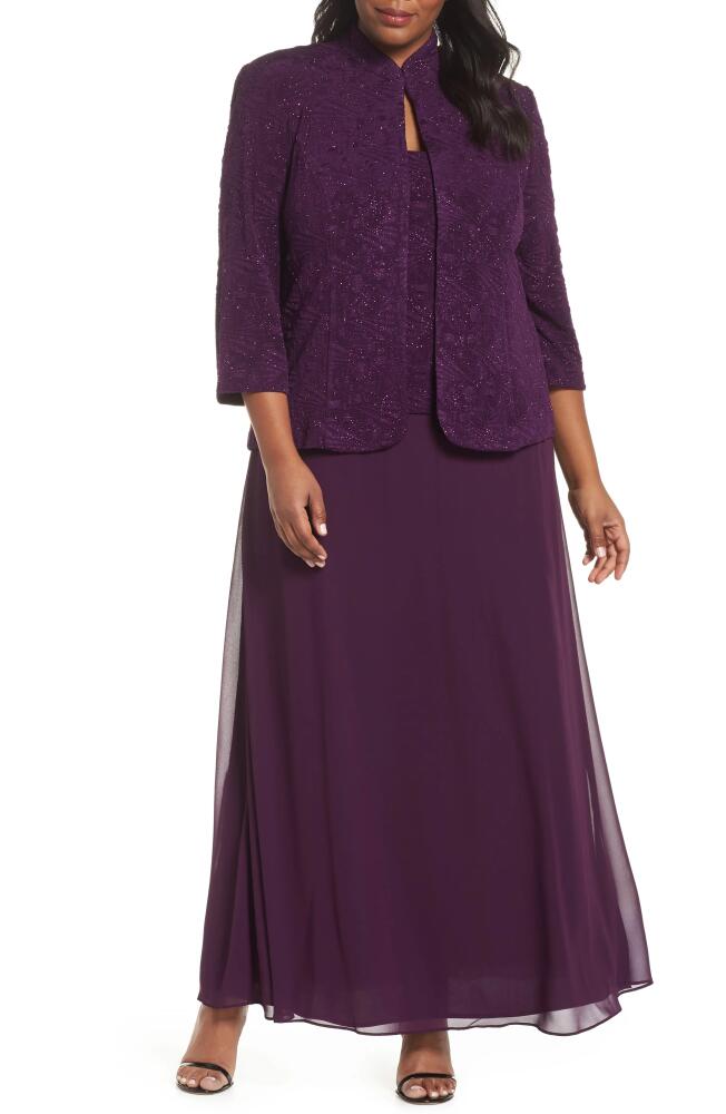 Alex Evenings Mock Two-Piece Gown with Jacket in Eggplant Cover