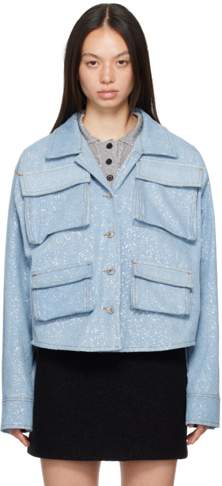 MSGM Blue Paint Splatter Denim Shirt Cover