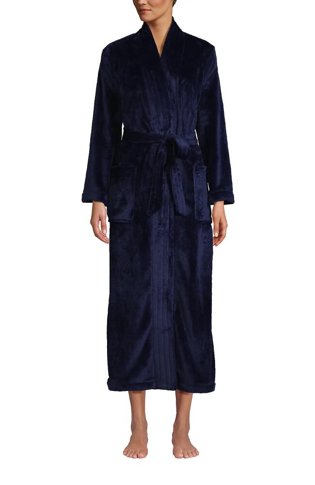 Lands' End Cozy Plush Long Wrap Robe in Deep Sea Navy Cover