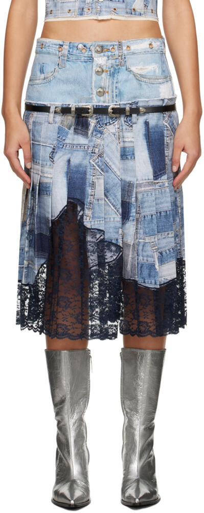 Andersson Bell Blue Trompe L'œil Denim Midi Skirt Cover