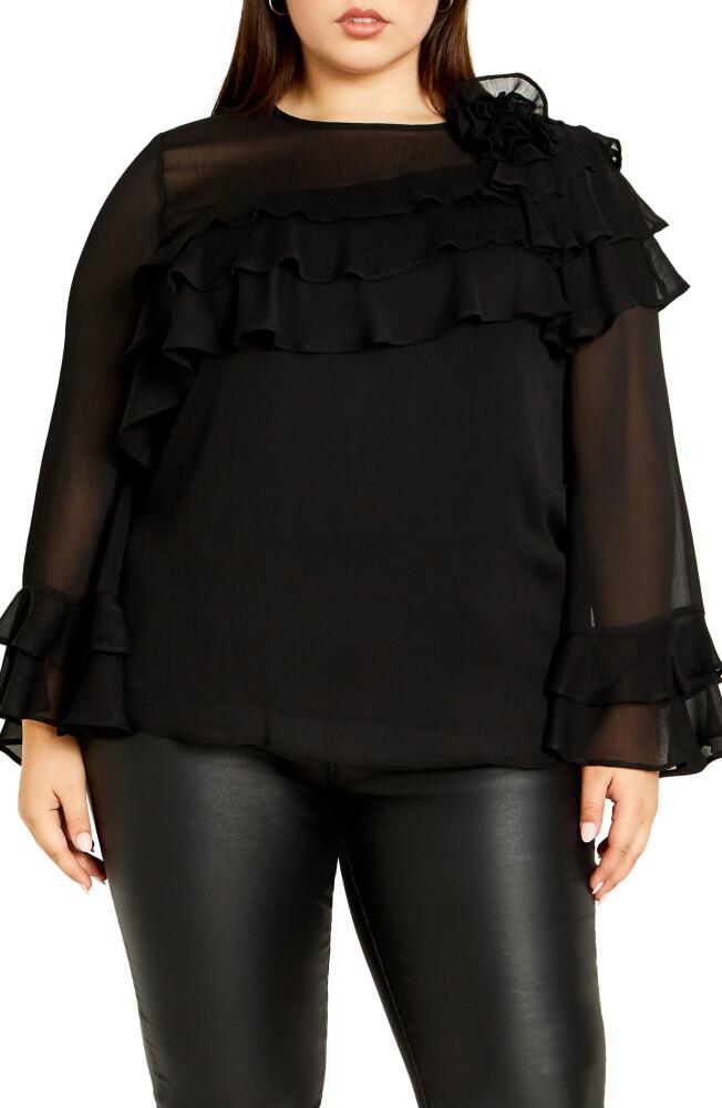 City Chic Rosa Corsage Ruffle Top in Black Cover