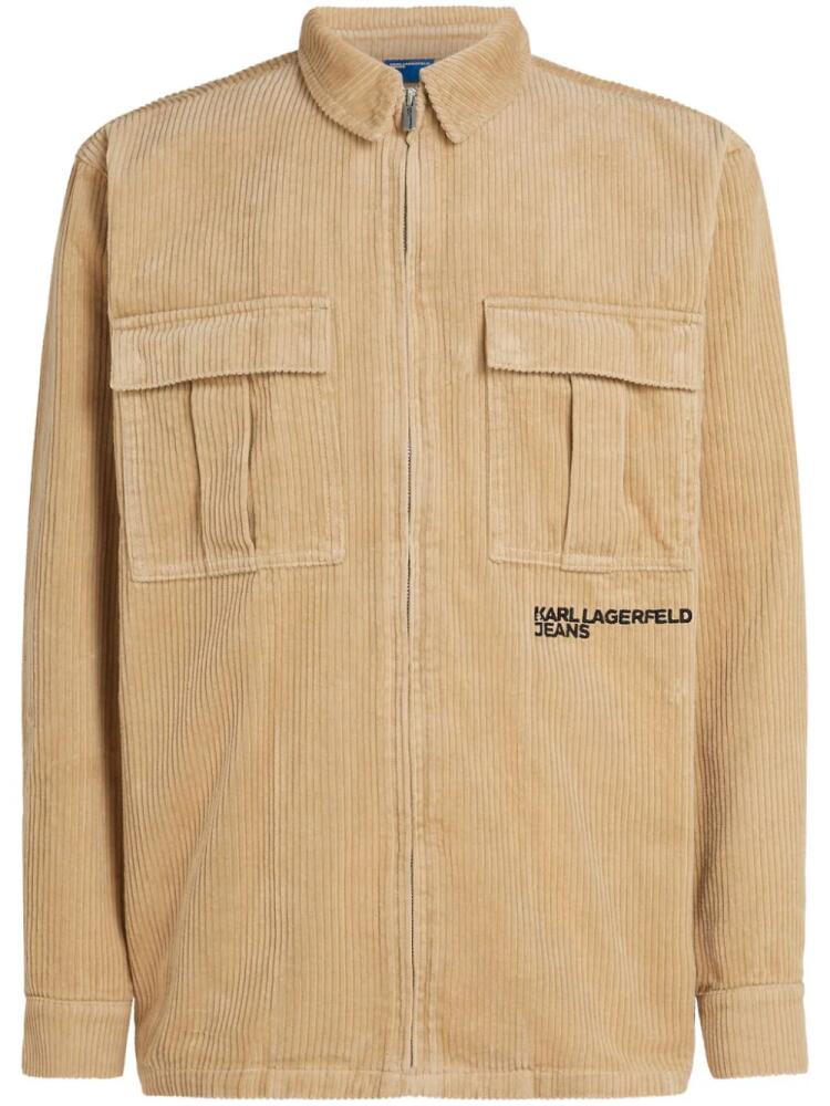 Karl Lagerfeld Jeans embroidered corduroy overshirt - Neutrals Cover