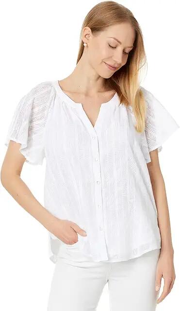 Tommy Bahama Illusion Frond SS Top (White) Women's Clothing Cover