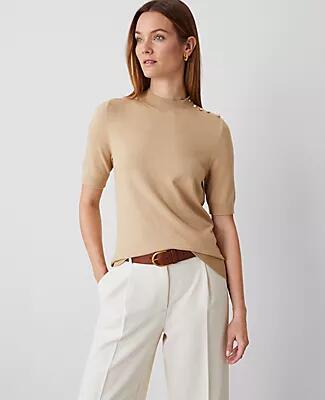 Ann Taylor Petite Essential Button Mock Neck Sweater Tee Cover