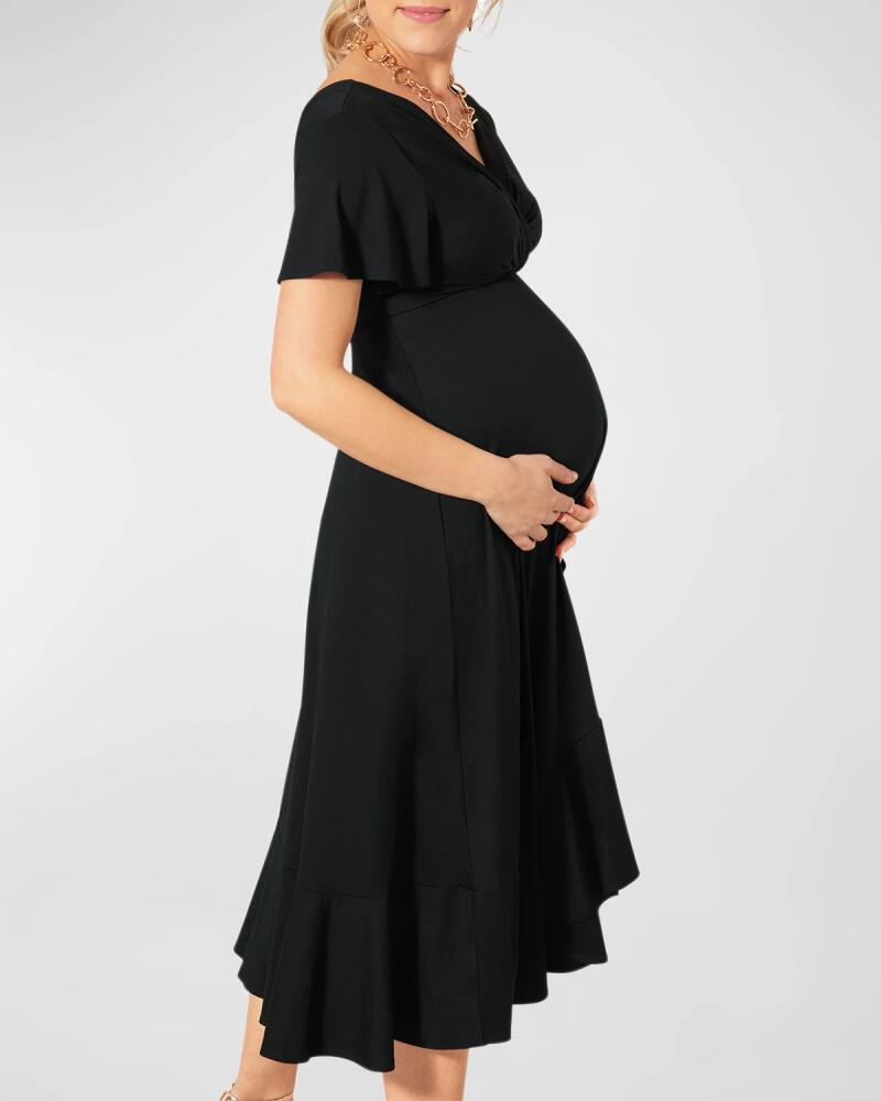 Tiffany Rose Maternity Waterfall Flutter-Sleeve Midi Dress Cover