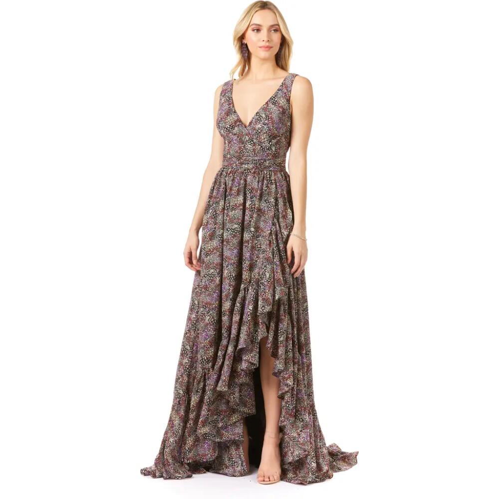 LARA New York V-Neck Long Print Gown Hi-Low Wrap in Blackprint Cover