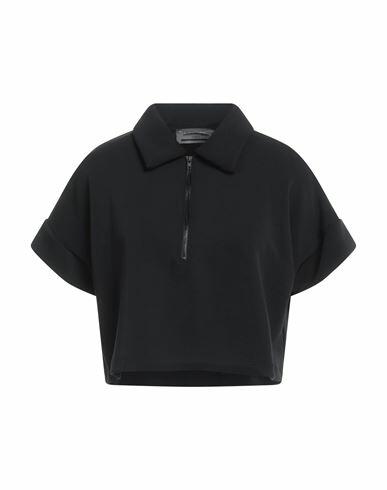 Lanston Sport Woman Polo shirt Black Polyester, Modal, Elastane Cover