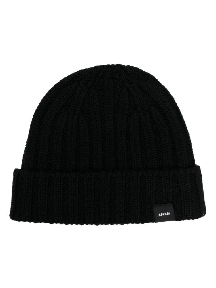 ASPESI logo-patch ribbed beanie - Black Cover