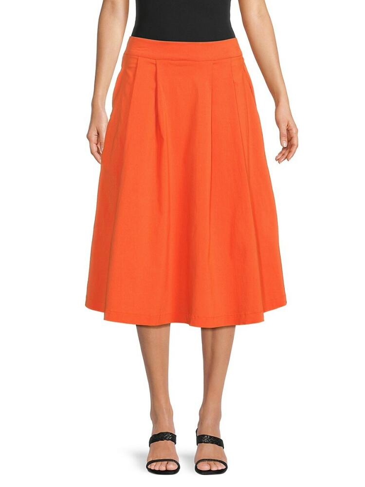 Renee C. Women's Box Pleated Midi Skirt - Orange Cover