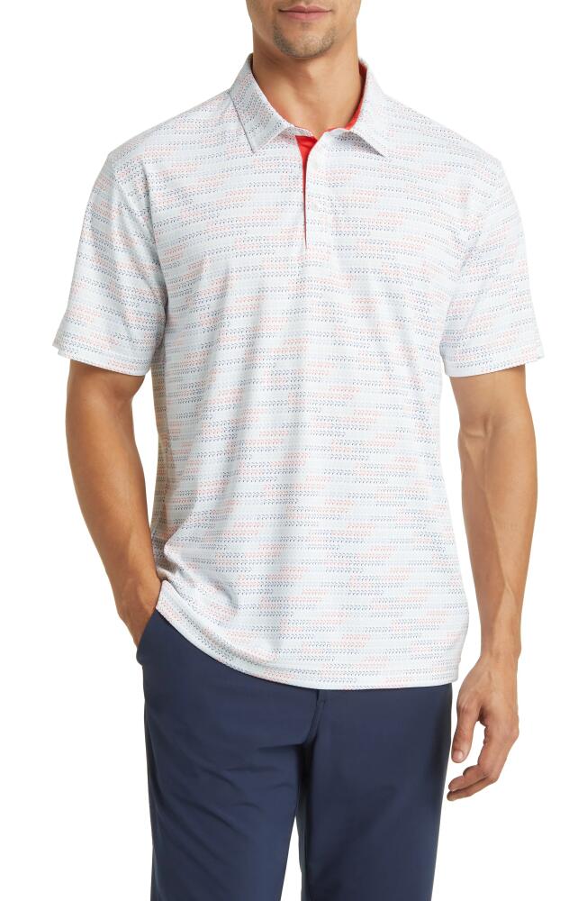 Swannies Carlson Modern Fit Stripe Performance Golf Polo in Grey/Coral Cover