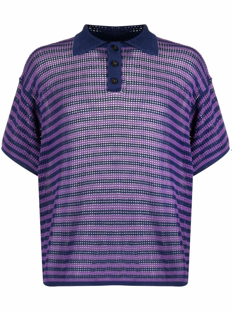 BODE striped open-knit polo shirt - Purple Cover