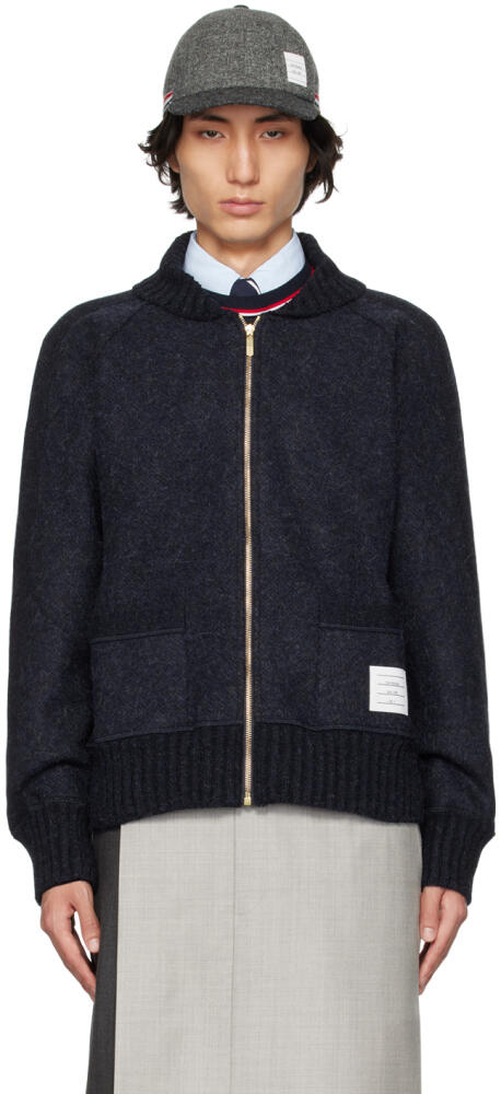 Thom Browne Navy Zip-Up Bomber Jacket Cover