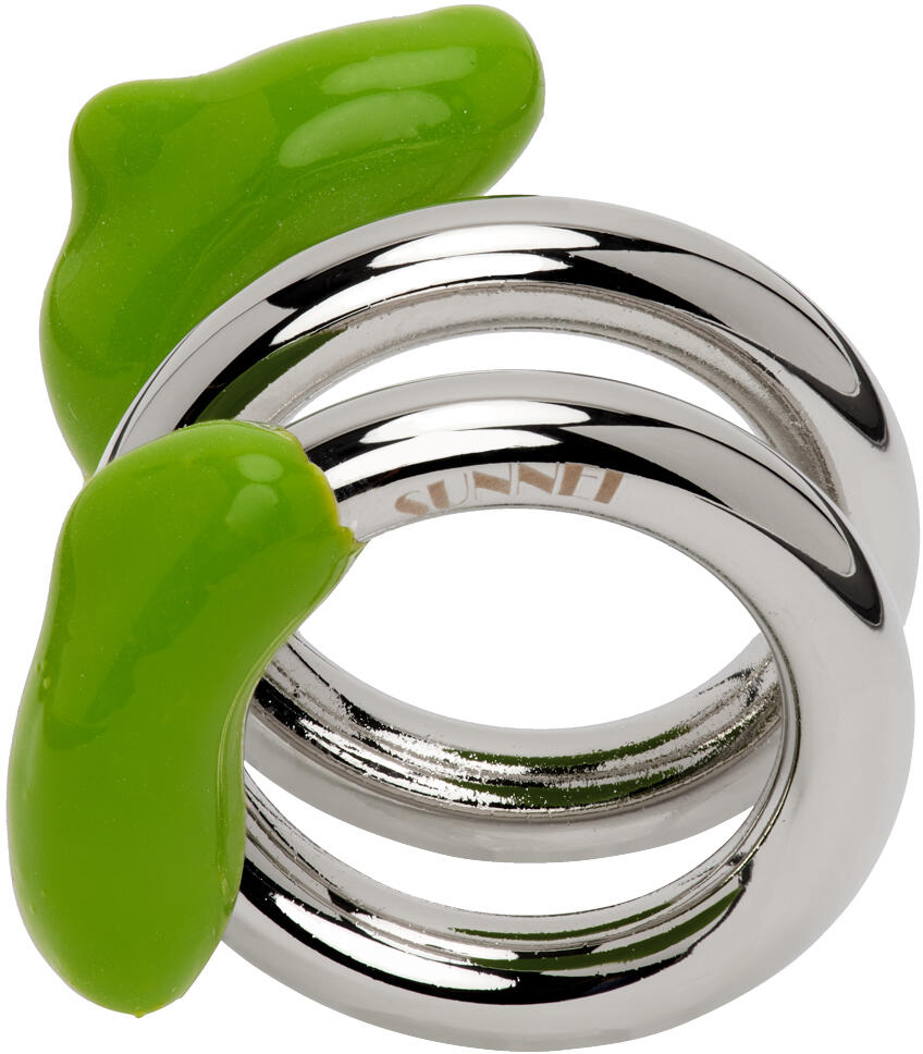 SUNNEI Silver & Green Double Fusillo Ring Cover