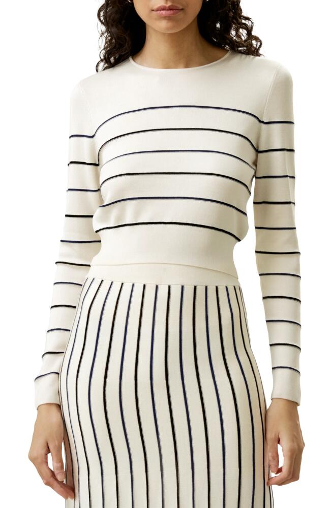 Lilysilk Cropped Silk-knitted Long Sleeve Tee for in White With Stripes Cover