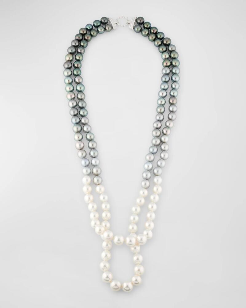 Belpearl 18K White Gold 8-14mm Tahitian and South Sea Pearl 2 Row Necklace with Diamond Clasp Cover