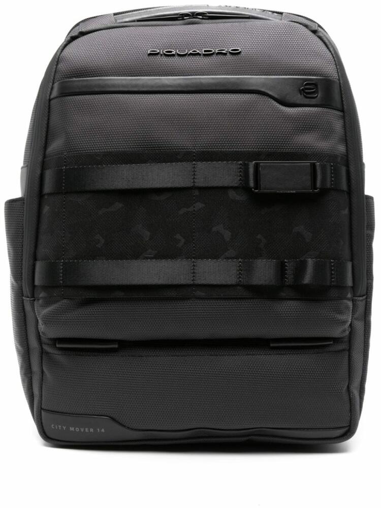 PIQUADRO logo-plaque panelled backpack - Black Cover