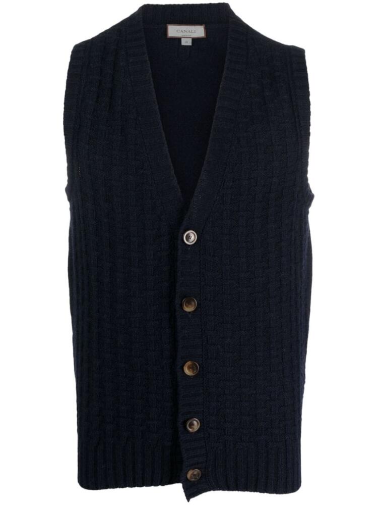 Canali ribbed wool-blend vest - Blue Cover