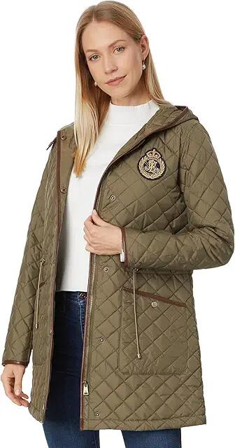 Lauren Ralph Lauren Recycled Anorak Quilt 35.5 (Olive Fern) Women's Coat Cover