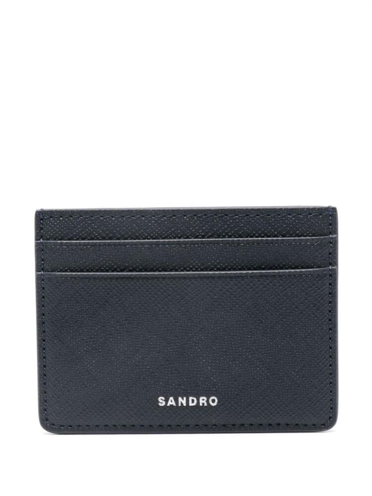 SANDRO logo-embossed leather card holder - Blue Cover