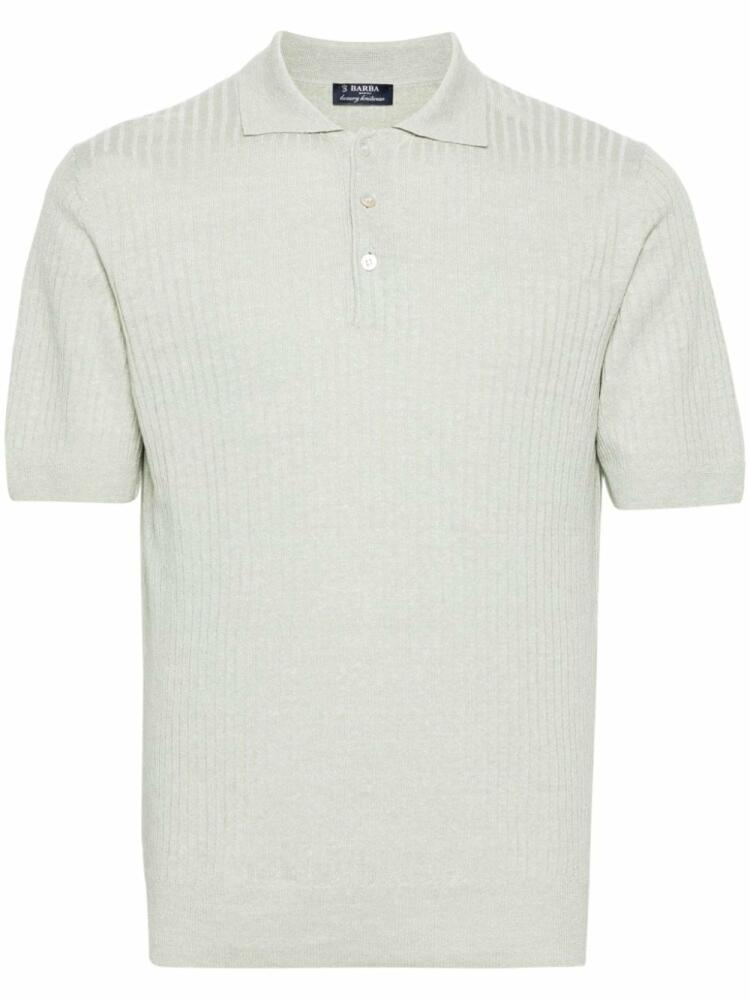 Barba ribbed linen-blend polo shirt - Green Cover