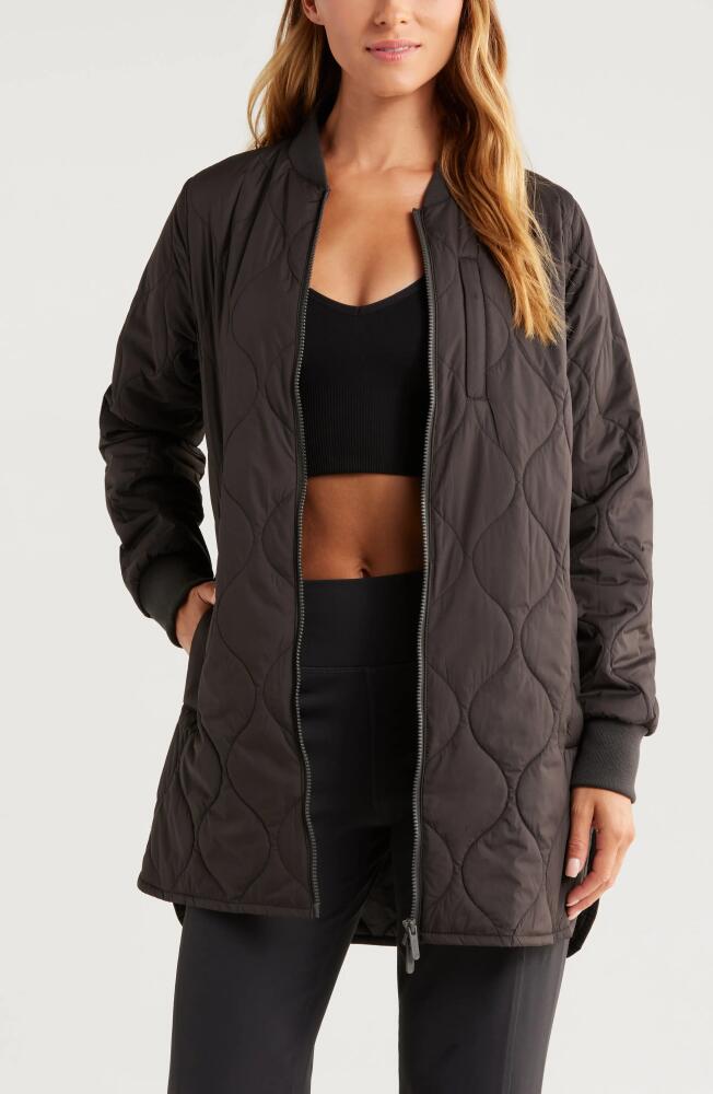 Zella Longline Onion Quilted Bomber Jacket in Black Cover