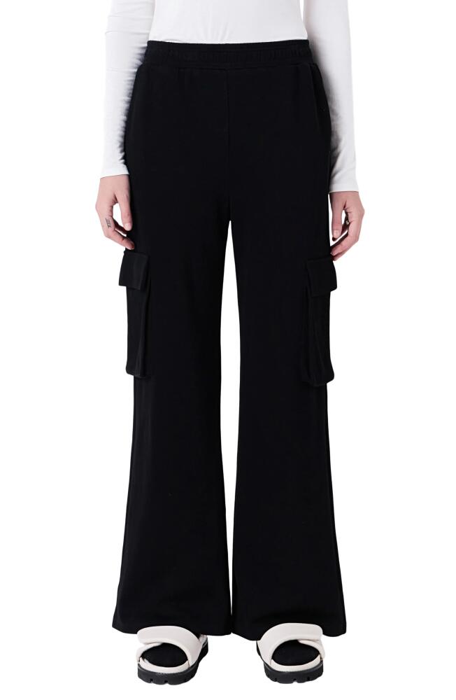 Grey Lab Stretch Cotton Knit Wide Leg Pants in Black Cover